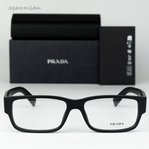 Prada Men Eyeglasses Matte Black Clear Rectangle PRB09V 12P1O1 NEW AUTHENTIC - Picture 1 of 9